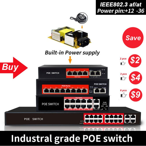 48V Network POE switch Ethernet with 8 10/100Mbps Ports IEEE 802.3 af/at Suitable for IP camera/Wireless AP/CCTV camera system