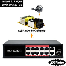 Load image into Gallery viewer, 48V Network POE switch Ethernet with 8 10/100Mbps Ports IEEE 802.3 af/at Suitable for IP camera/Wireless AP/CCTV camera system